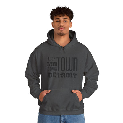 Up, Mid, Downtown Detroit Hoodie - Black Print - Tonyalicious Tees