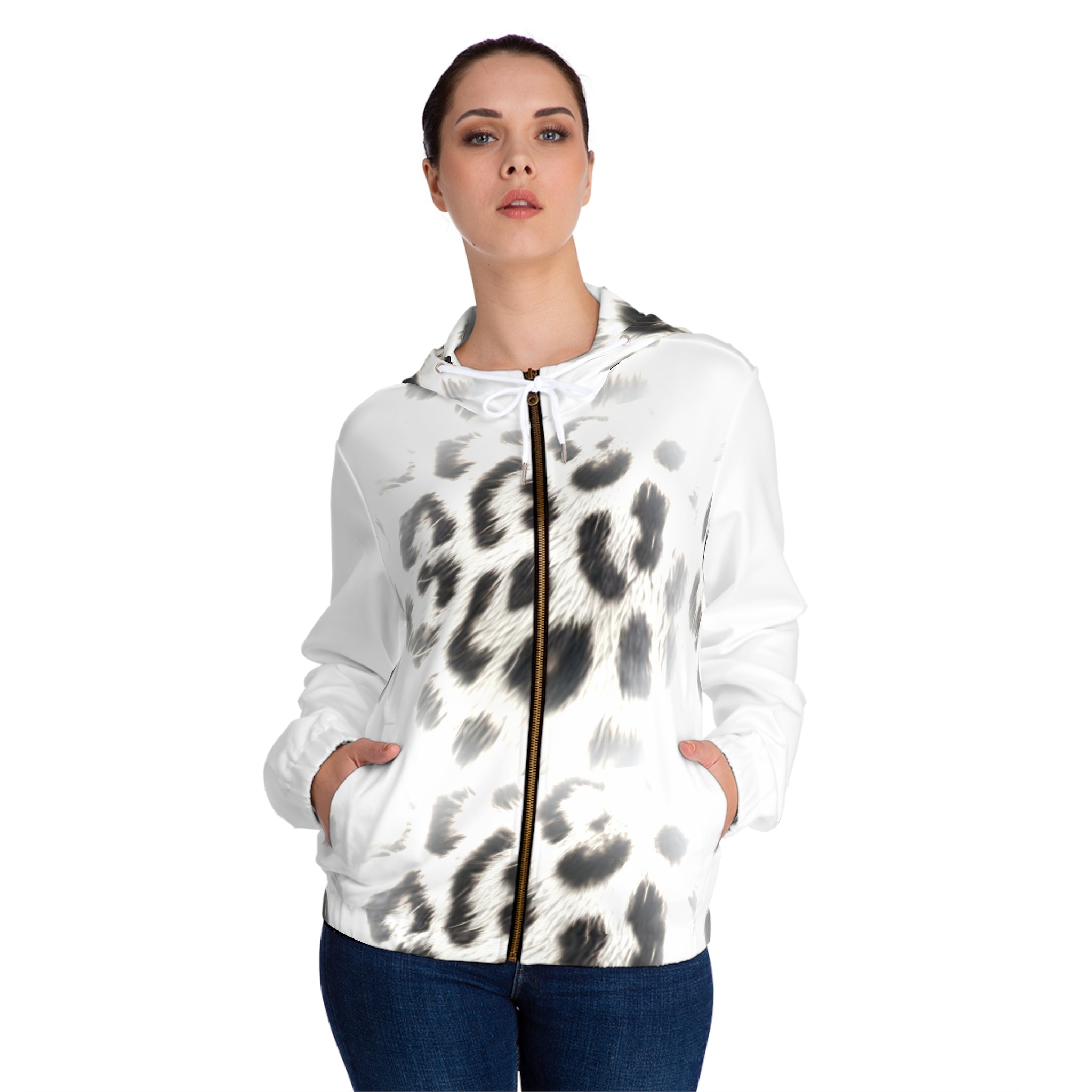 Snow Leopard Print Women’s Full-Zip Hoodie