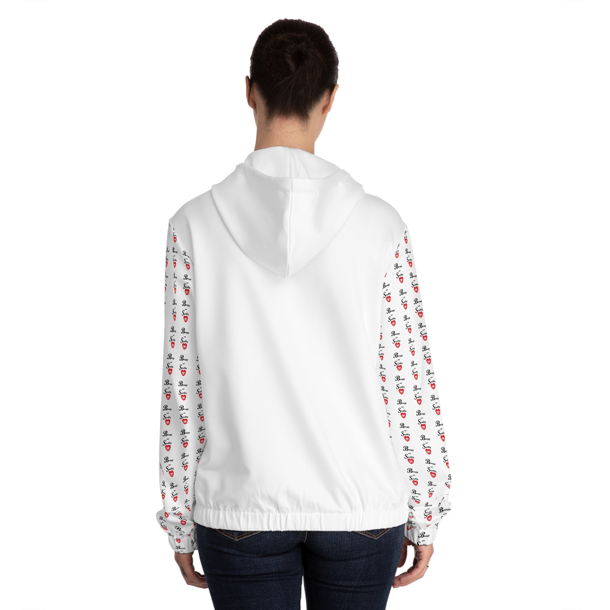 Bougy not Snobby Women’s Full-Zip White Hoodie - Tonyalicious Tees