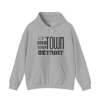 Up, Mid, Downtown Detroit Hoodie - Black Print - Tonyalicious Tees