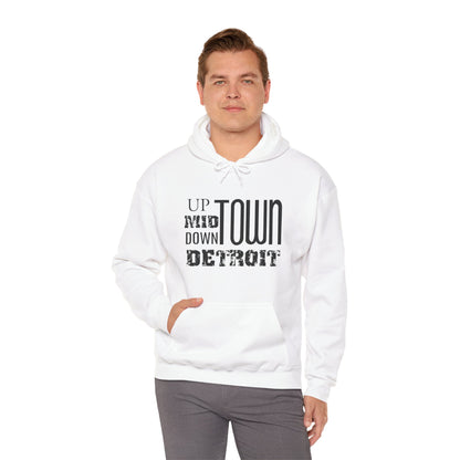 Up, Mid, Downtown Detroit Hoodie - Black Print - Tonyalicious Tees