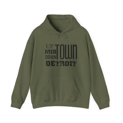 Up, Mid, Downtown Detroit Hoodie - Black Print - Tonyalicious Tees