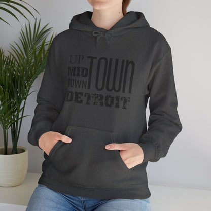 Up, Mid, Downtown Detroit Hoodie - Black Print - Tonyalicious Tees