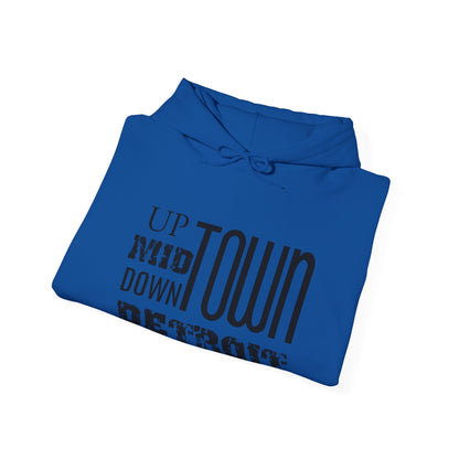 Up, Mid, Downtown Detroit Hoodie - Black Print - Tonyalicious Tees