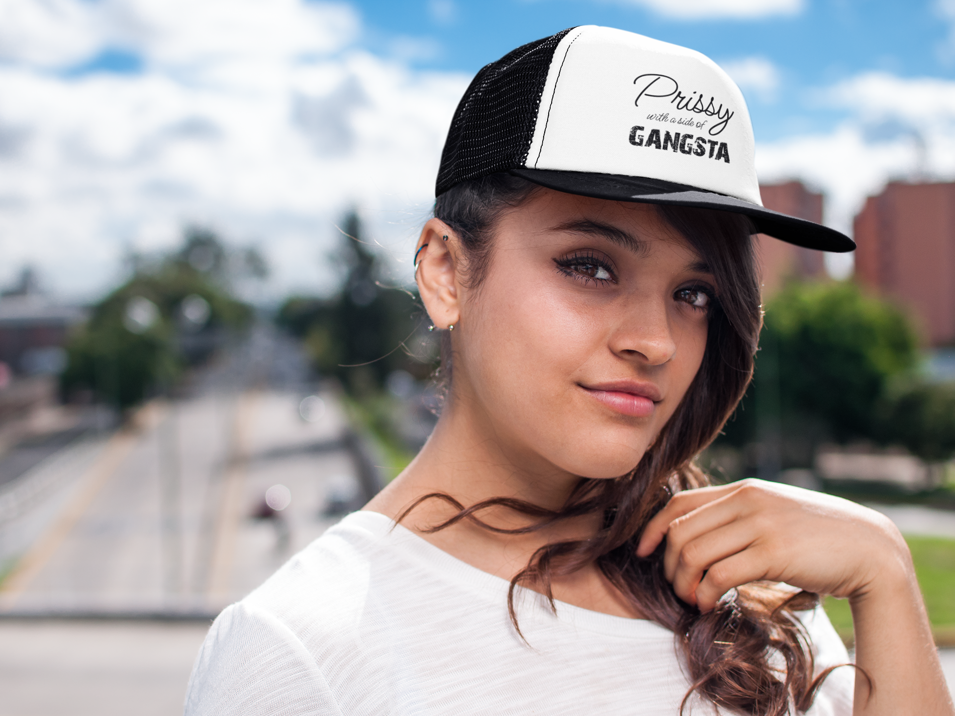 Prissy with a Side of Gangsta Mesh Cap -Black Print - Tonyalicious Tees